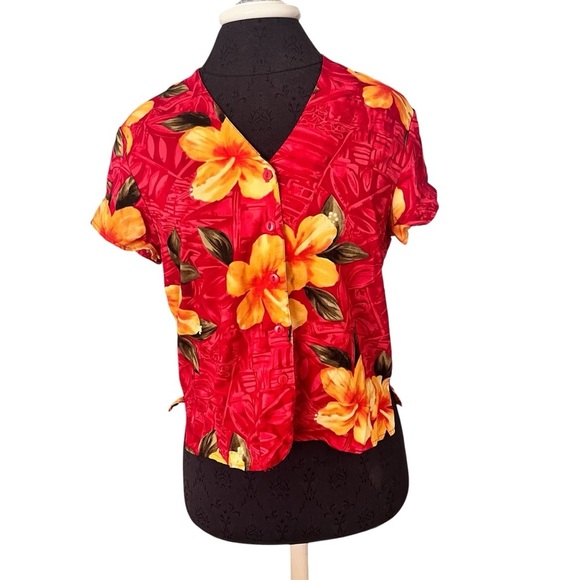 Hilo Hattie Vibrant Hibiscus Print Floral Two Piece Dress Hawaiian Size Small - Picture 6 of 13